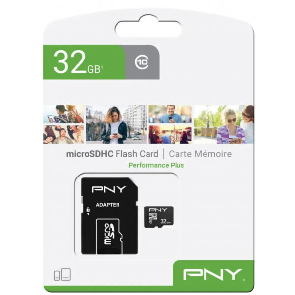 PNY microSDHC Memory Card Performance Plus with Adapter, 32Gb, Class 10 P-SDU32G10PPL-GE