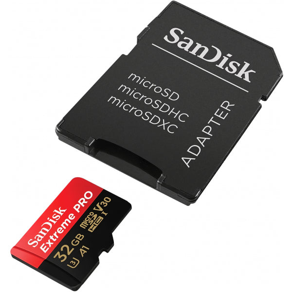 SanDisk microSDHC Memory Card Extreme Pro with Adapter, 32Gb, Class 10 / UHS-1 U3 SDSQXCG-032G-GN6MA