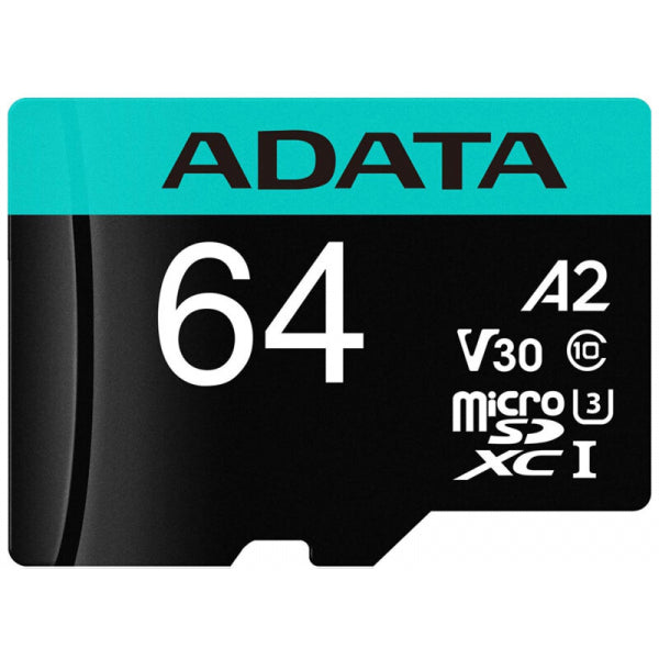 Adata microSDXC Memory Card Premier Pro with Adapter, 64Gb, Class 10 / UHS-1 U3 AUSDX64GUI3V30SA2-RA1