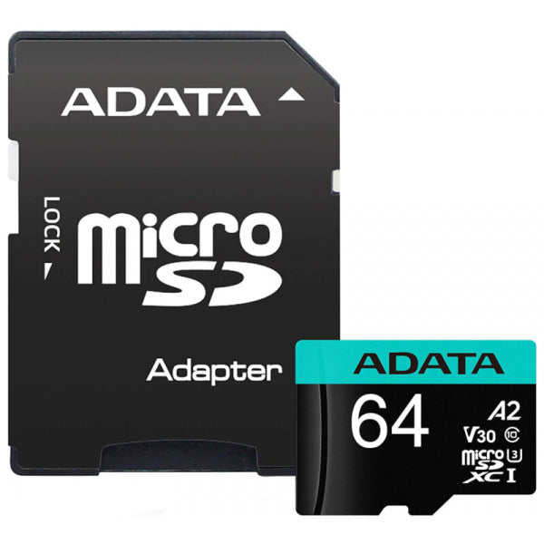 Adata microSDXC Memory Card Premier Pro with Adapter, 64Gb, Class 10 / UHS-1 U3 AUSDX64GUI3V30SA2-RA1