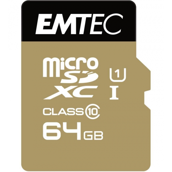 Emtec microSDXC Memory Card Gold+ with Adapter, 64Gb, Class 10 / UHS-1 U1 ECMSDM64GXC10GP