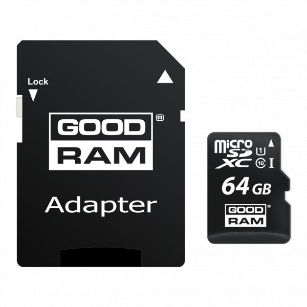 GoodRam microSDXC Memory Card with Adapter, 64Gb, Class 10 / UHS-1 U1 M1AA-0640R12