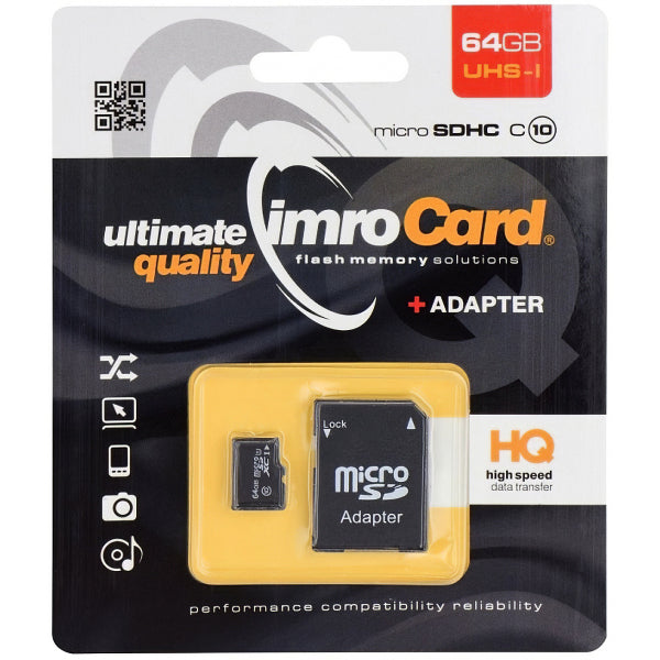 Imro microSDXC Memory Card with Adapter, 64Gb, Class 10 / UHS-1 U1