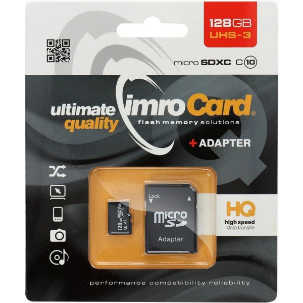 Imro microSDXC Memory Card with Adapter, 128Gb, Class 10 / UHS-1 U3
