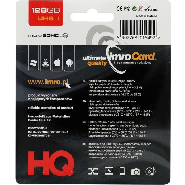 Imro microSDXC Memory Card with Adapter, 128Gb, Class 10 / UHS-1 U1