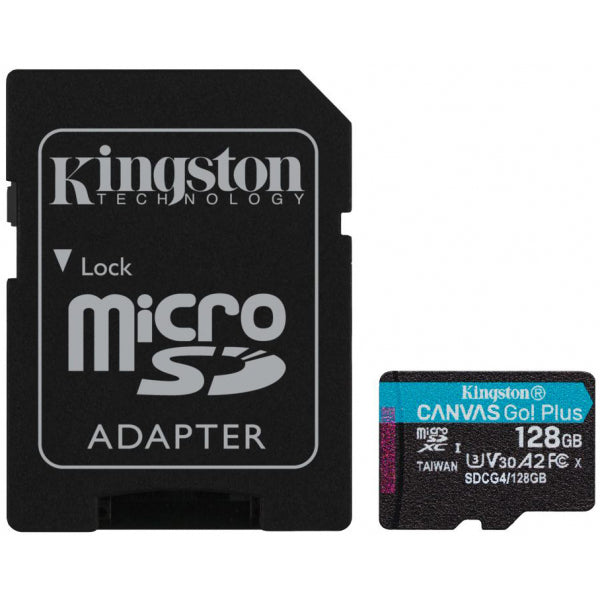 Kingston microSDXC Memory Card Canvas Go Plus Android A2 with Adapter, 128Gb, Class 10 / UHS-1 U3 SDCG4/128GB