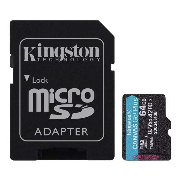 Kingston microSDXC Memory Card Canvas Go Plus Android A2 with Adapter, 64Gb, Class 10 / UHS-1 U3 SDCG4/64GB
