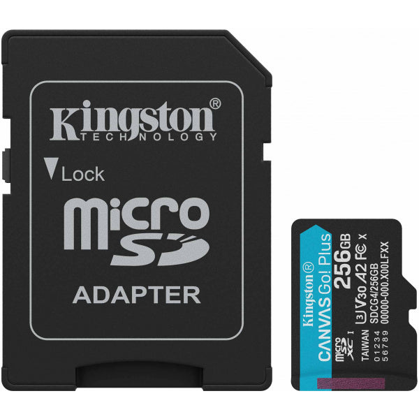 Kingston microSDXC Memory Card Canvas Go Plus Android A2 with Adapter, 256Gb, Class 10 / UHS-1 U3 SDCG4/256GB