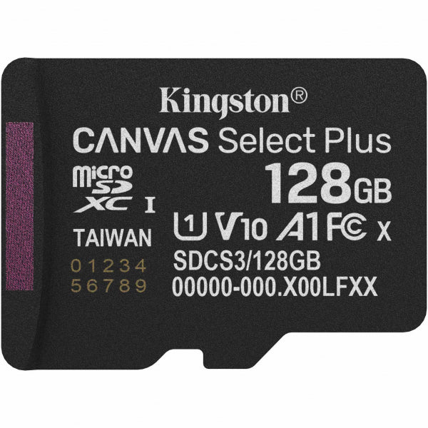 Kingston microSDXC Memory Card Canvas Select Plus Android A1, 128Gb, Class 10 / UHS-1 U1 SDCS3/128GBSP