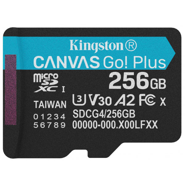 Kingston microSDXC Memory Card Canvas Go Plus Android A2, 256Gb, Class 10 / UHS-1 U3 SDCG4/256GBSP