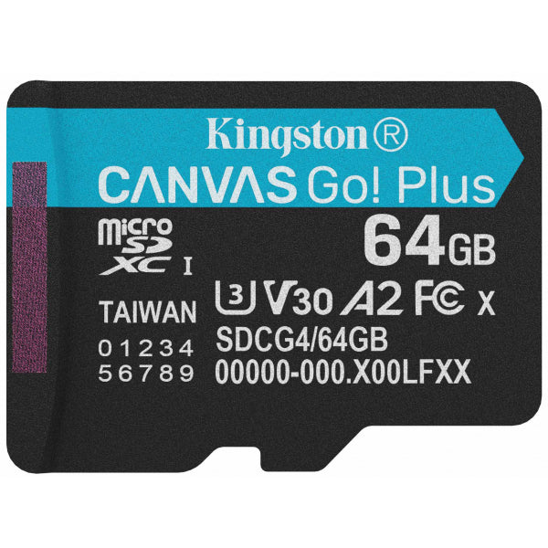 Kingston microSDXC Memory Card Canvas Go Plus Android A2, 64Gb, Class 10 / UHS-1 U3 SDCG4/64GBSP