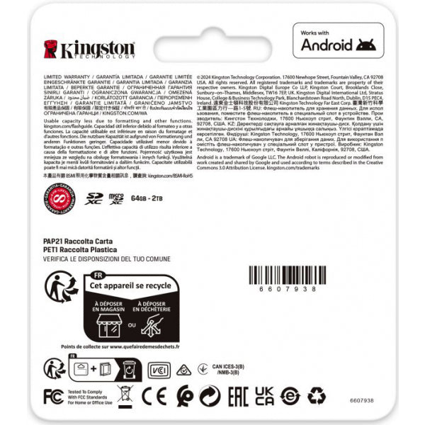 Kingston microSDXC Memory Card Canvas Go Plus Android A2 with Adapter, 128Gb, Class 10 / UHS-1 U3 SDCG4/128GB