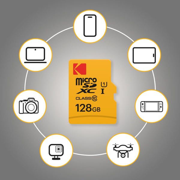 Kodak microSDXC Memory Card Premium Performance with Adapter, 128Gb, Class 10 / UHS-1 U1 EKMSDM128GXC10K