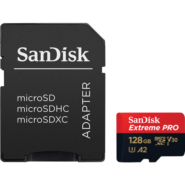 SanDisk microSDXC Memory Card Extreme Pro with Adapter, 128Gb, Class 10 / UHS-1 U3 SDSQXCD-128G-GN6MA