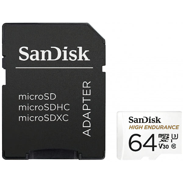 SanDisk microSDXC Memory Card High Endurance with Adapter, 64Gb, Class 10 / UHS-1 U3 SDSQQNR-064G-GN6IA