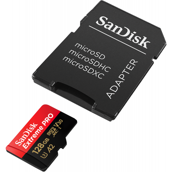 SanDisk microSDXC Memory Card Extreme Pro with Adapter, 128Gb, Class 10 / UHS-1 U3 SDSQXCD-128G-GN6MA