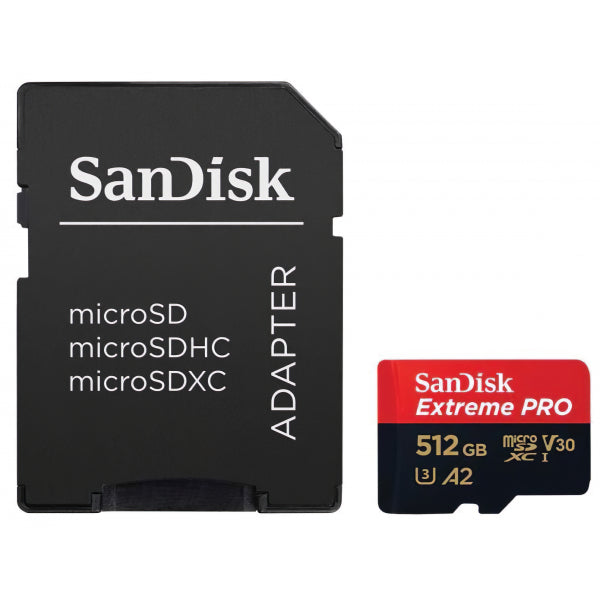 SanDisk microSDXC Memory Card Extreme Pro with Adapter, 512Gb, Class 10 / UHS-1 U3 SDSQXCD-512G-GN6MA