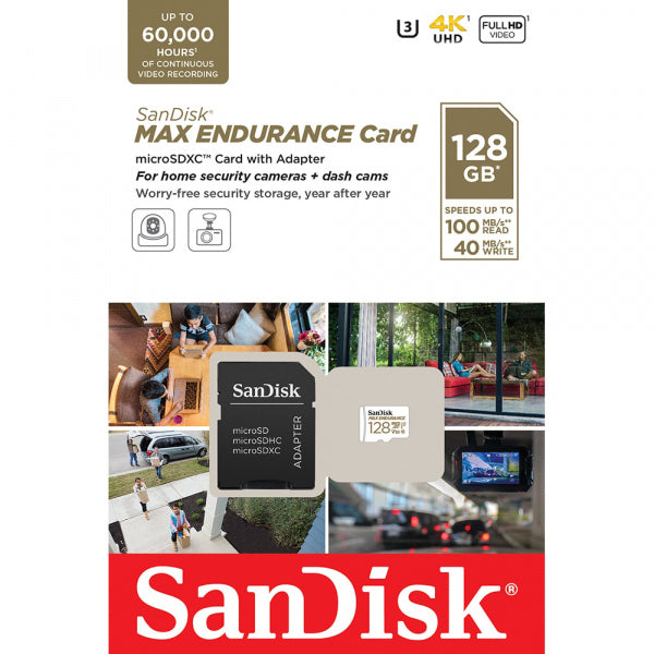 SanDisk microSDXC Memory Card MAX Endurance with Adapter, 128Gb, Class 10 / UHS-1 U3 SDSQQVR-128G-GN6IA