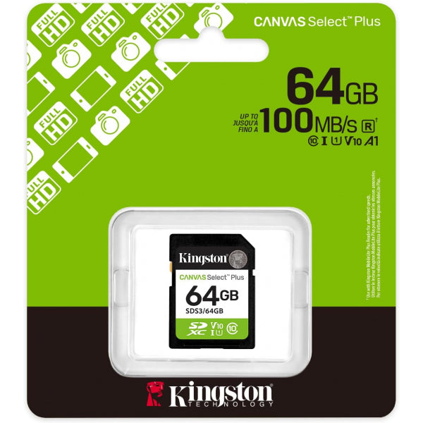 Kingston SDXC Memory Card Canvas Select Plus, 64Gb, Class 10 SDS3/64GB