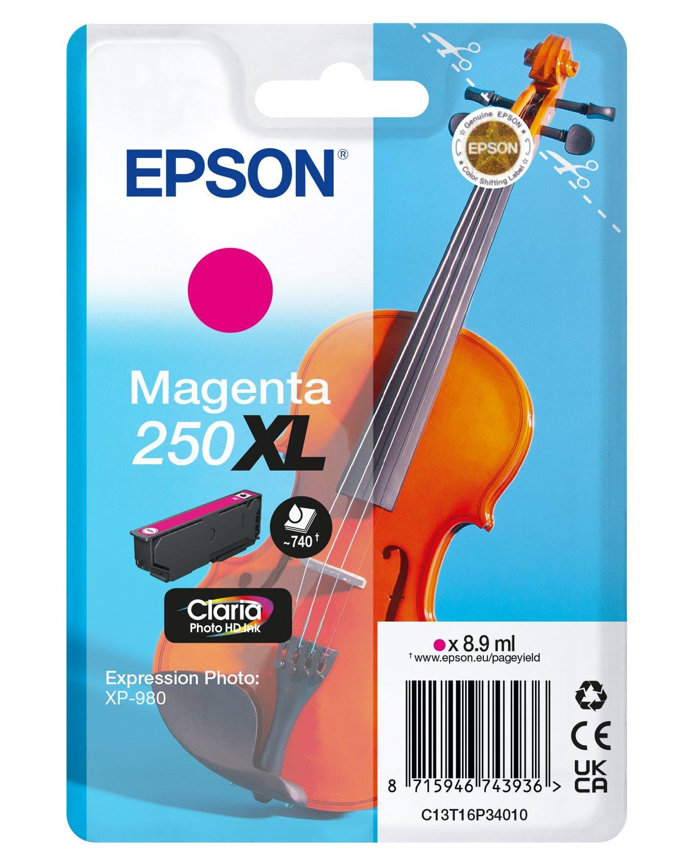Epson 250XL Violin Claria Photo HD cartouche d'encre 1 pièce(s) Original Rendement élevé (XL) Magenta