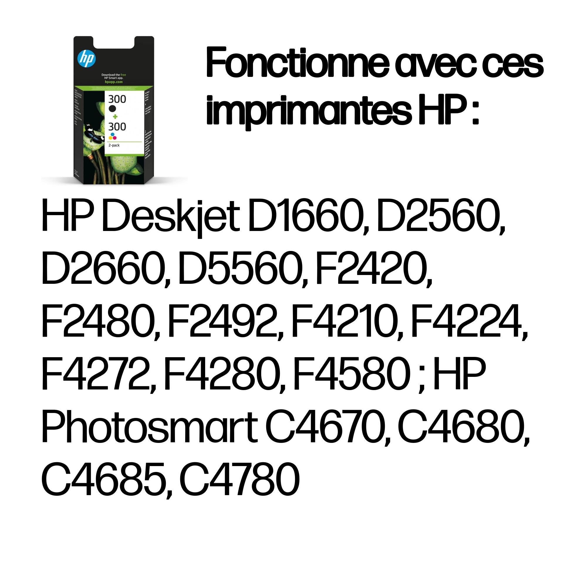 HP 300 pack de 2 cartouches d'encre noir/trois couleurs authentiques