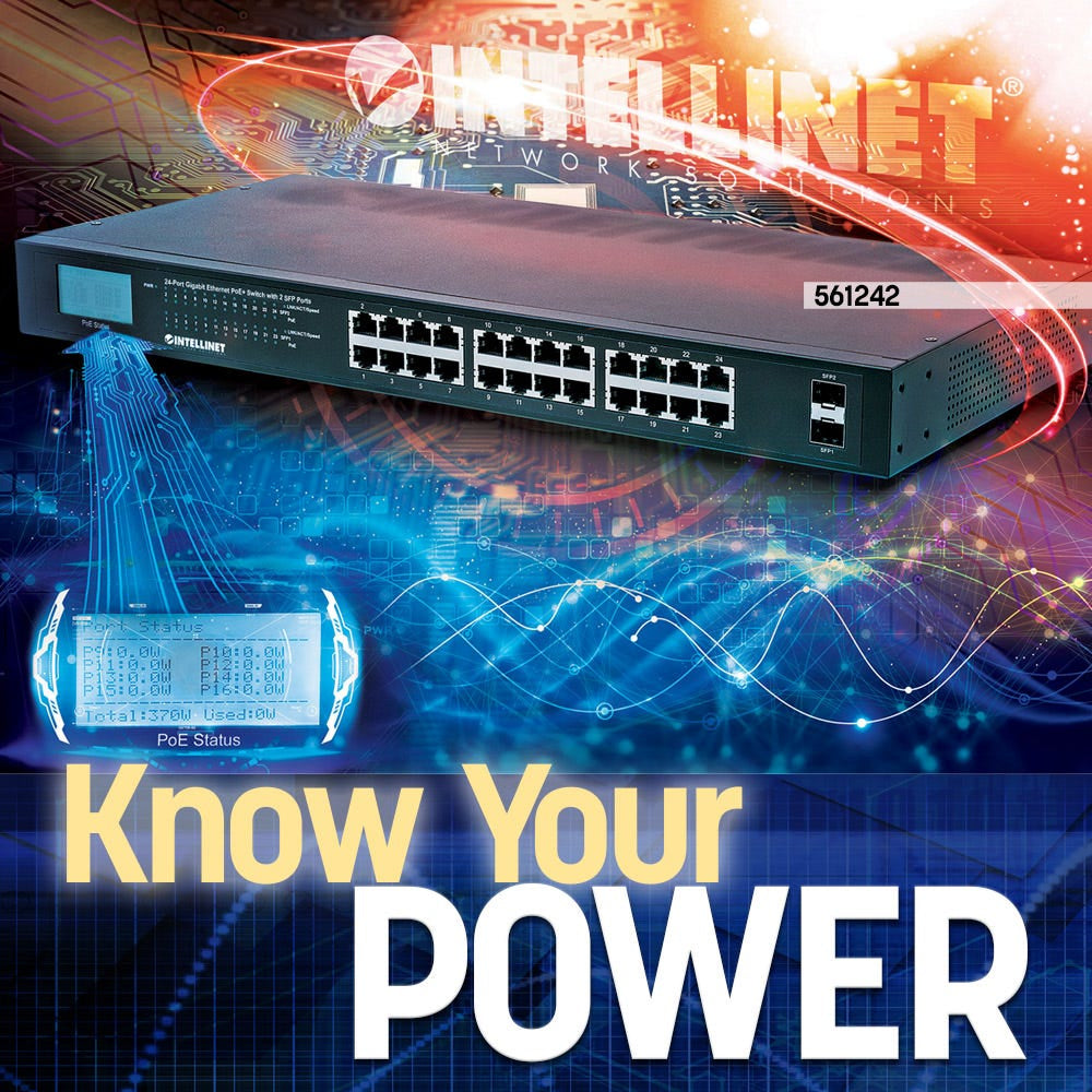 Intellinet 561242 Commutateur Réseau Non-géré Gigabit Ethernet PoE 24 Ports 1U Noir