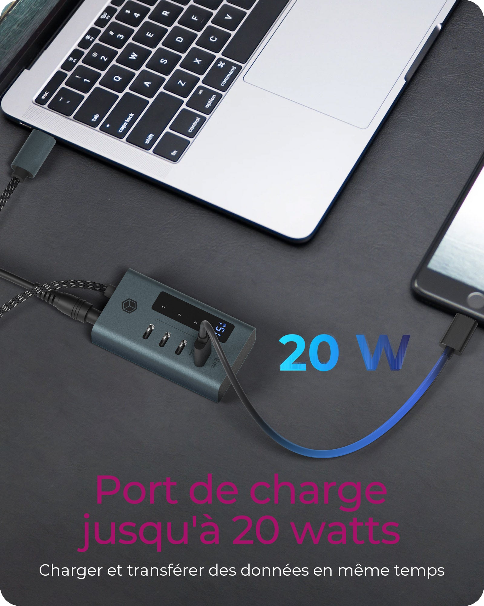 ICY BOX IB-HUB1454-C31 USB 3.2 Gen 1 (3.1 Gen 1) Type-C 10000 Mbit/s Bleu, Gris