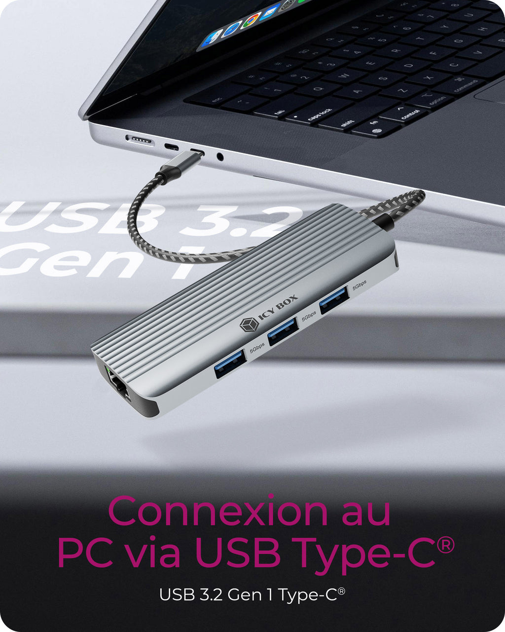 ICY BOX IB-DK4034a-CPD Avec fil USB 3.2 Gen 1 (3.1 Gen 1) Type-C Aluminium, Argent