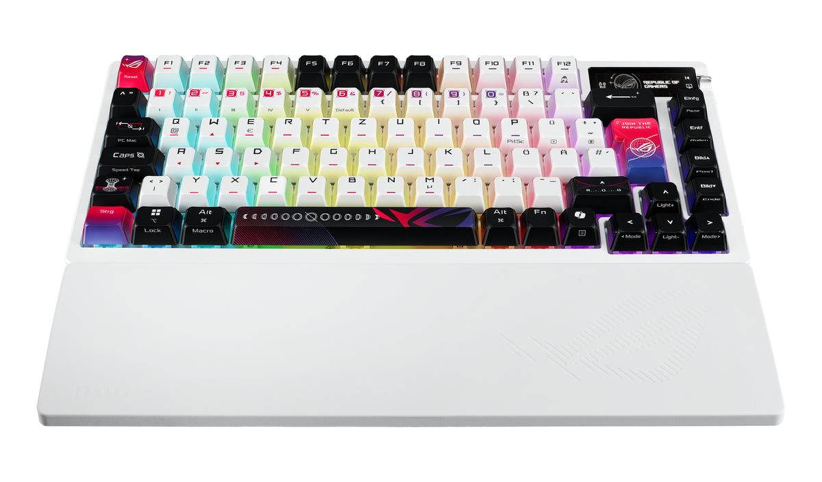 ASUS ROG Azoth X Clavier Gaming Mécanique 75% QWERTZ Blanc, USB, RF Wireless et Bluetooth