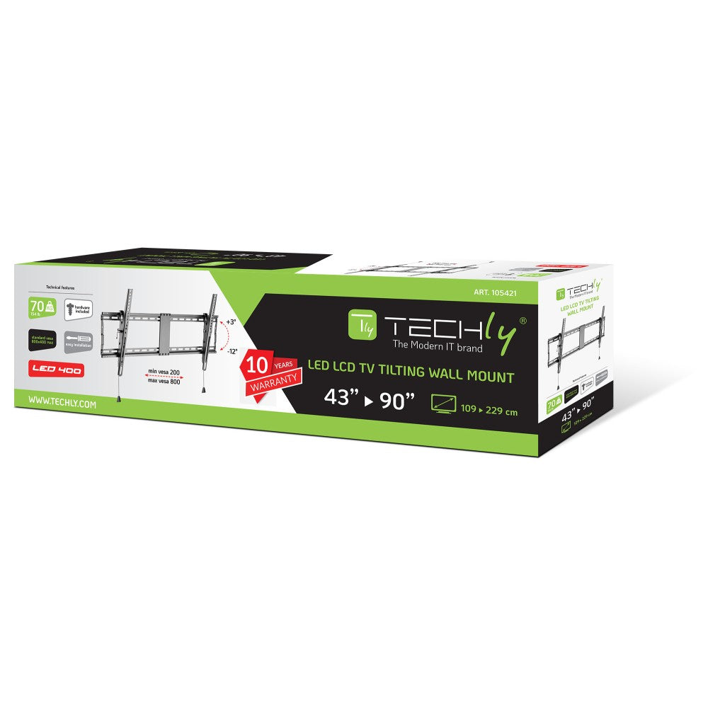 Techly ICA-PLB 590 Support Mural pour Téléviseur jusqu'à 90 pouces, Noir