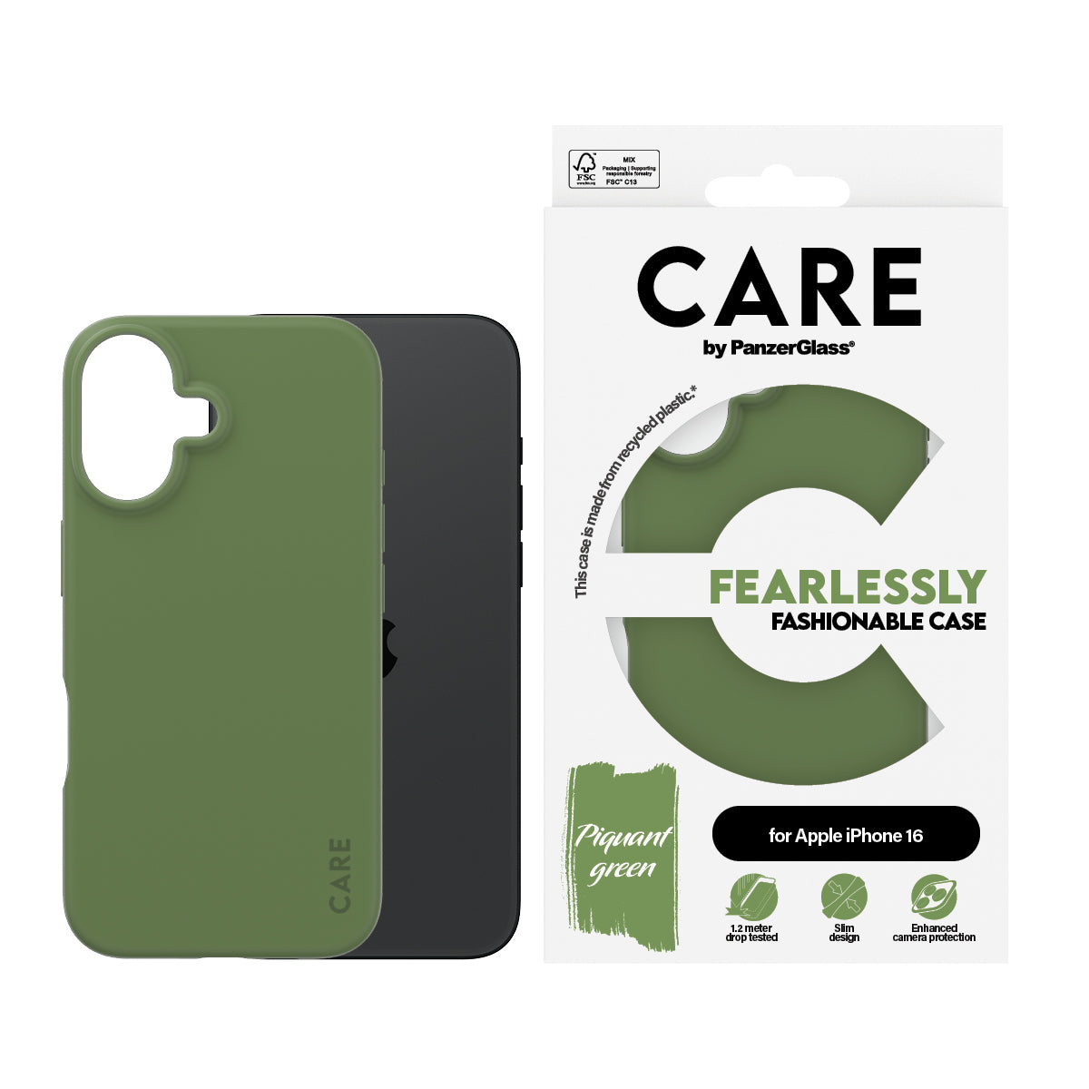 PanzerGlass CARE™ by ® Case Green iPhone 16 coque de protection pour téléphones portables Housse Vert