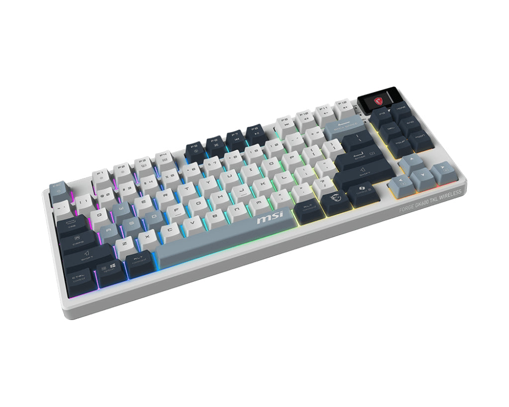 MSI FORGE GK600 TKL WIRELESS SKY clavier Gaming USB + Bluetooth QWERTY Anglais britannique Bleu, Blanc