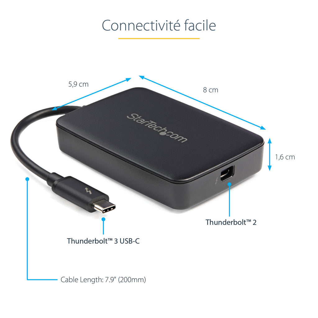 StarTech.com Adaptateur Thunderbolt 3 vers Thunderbolt 2, Convertisseur 20Gbps/10Gbps, Certifié TB3 pour Windows et Mac