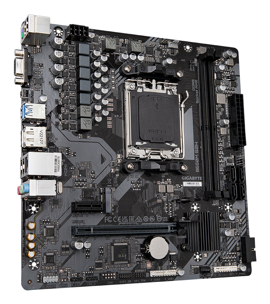 GIGABYTE B650M S2H Carte mère - AMD Ryzen série 9000, VRM 5+2+2 phases, jusqu'à 6400 MHz DDR5 (OC), 1xPCIe 4.0 M.2, LAN GbE, USB 3.2 Gen 1