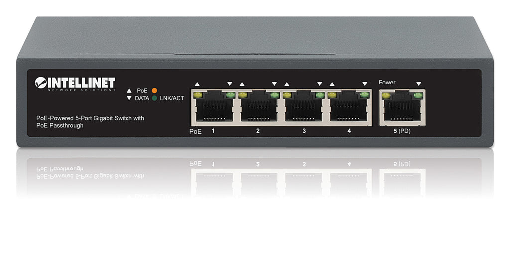 Intellinet Commutateur Réseau Gigabit 5 Ports PoE Passthrough, 1 Port PD PoE++ 95W, 4 Ports PSE, Budget 65W