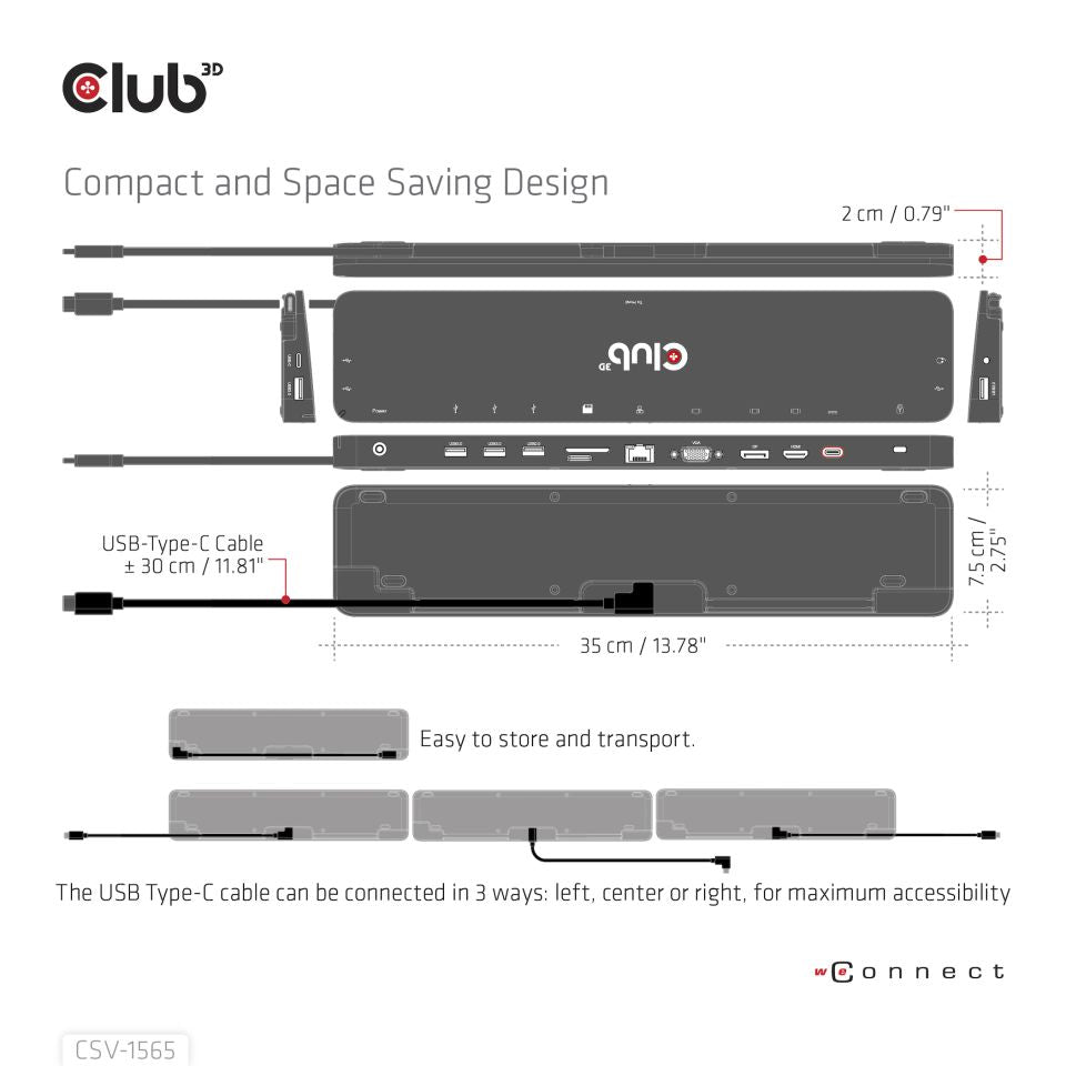 CLUB3D CSV-1565 Station d'accueil USB 3.2 Gen 1 (3.1 Gen 1) Type-C, Noir