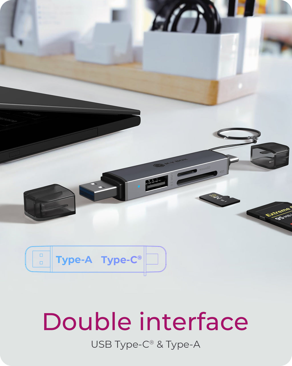 ICY BOX Lecteur de cartes 3 en 1 via l'interface USB Type-A & USB Type-C