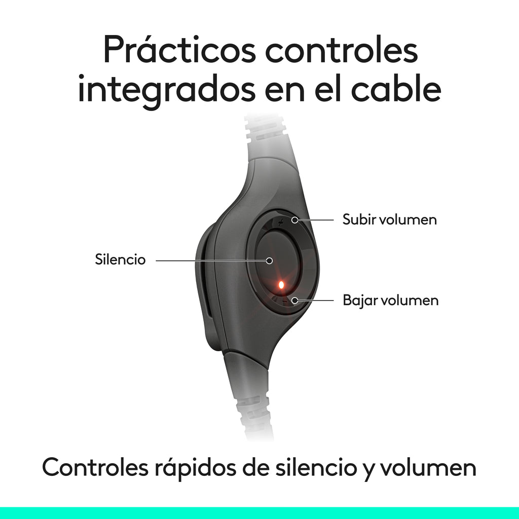 Logitech Auriculares con Cable H390 para PC/Portátil, Auriculares Estéreo con Micrófono con Supresión de Ruido, USB-C, Controles en línea, funciona con Chromebook