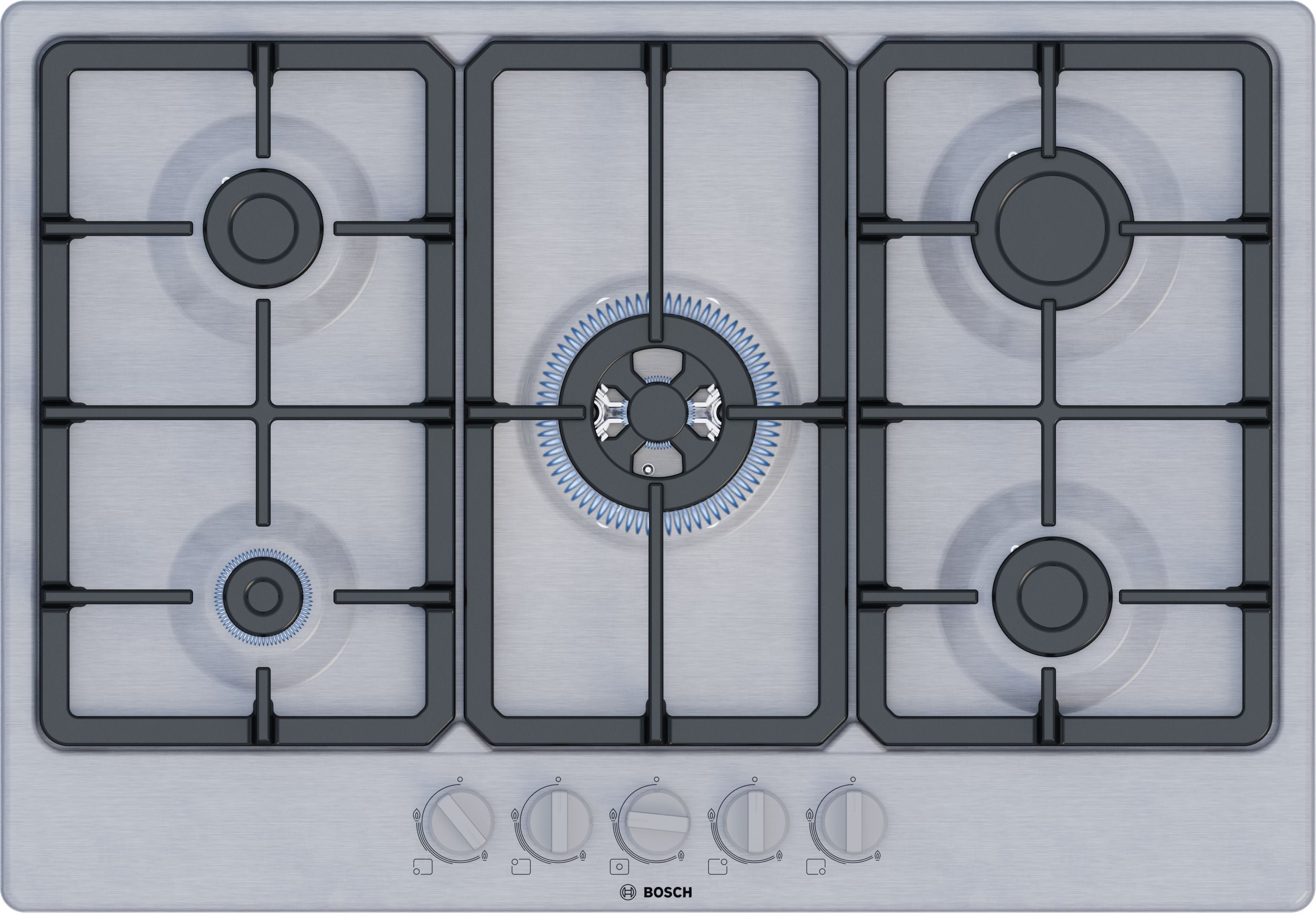 Bosch Bosch Serie 4 PGQ7B5K90 plaque Acier inoxydable Intégré 75 cm Gaz 5 zone(s)