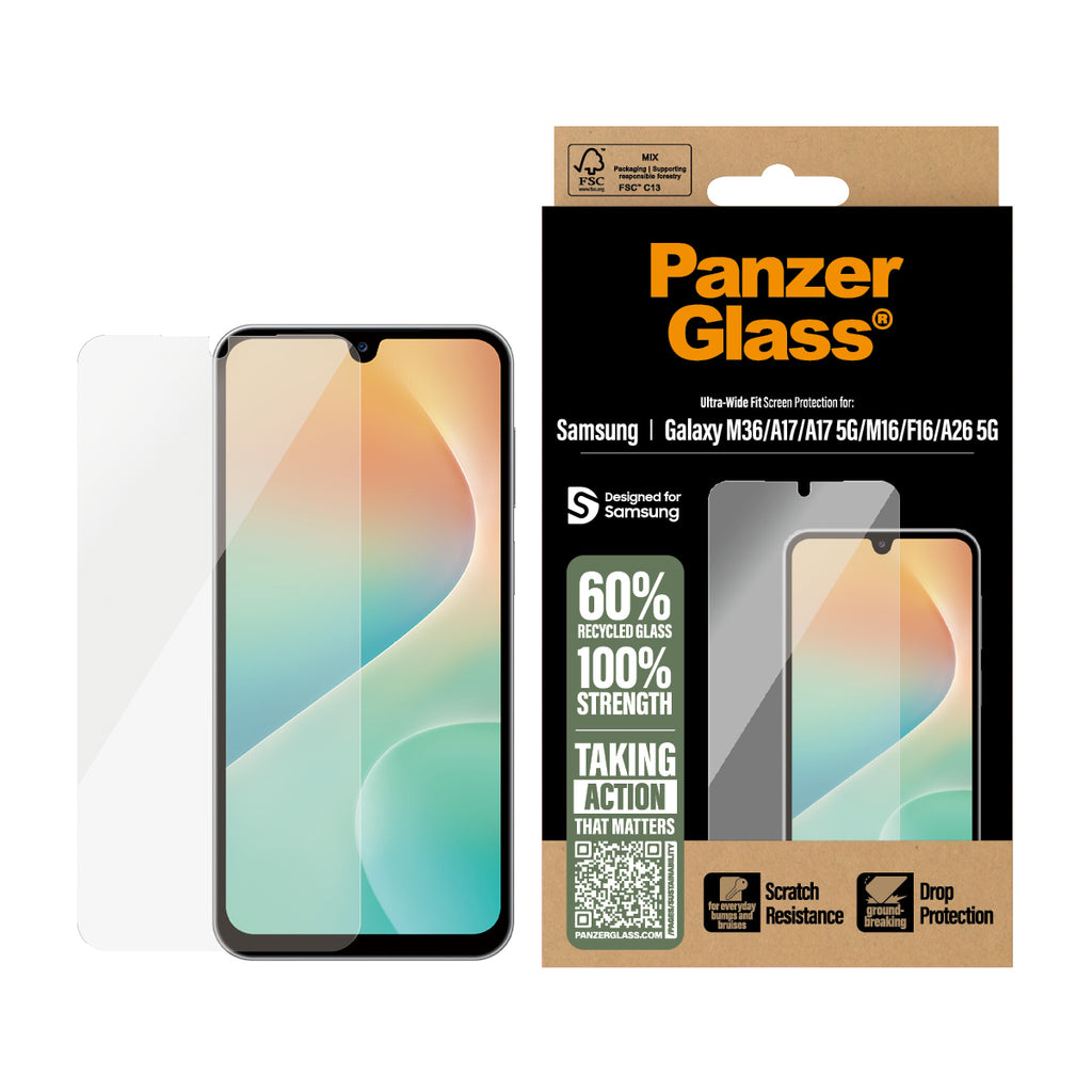 PanzerGlass ® Screen Protector Samsung Galaxy M17 5G | M36 | A17 | A17 5G | M16 | F16 | A26 5G | Ultra-Wide Fit Protection d'écran transparent 1 pièce(s)