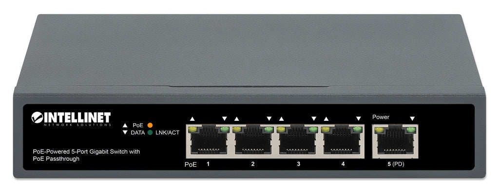 Intellinet Commutateur Réseau Gigabit 5 Ports PoE Passthrough, 1 Port PD PoE++ 95W, 4 Ports PSE, Budget 65W