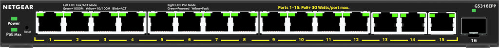 NETGEAR GS316EPP Géré Gigabit Ethernet (10/100/1000) Connexion Ethernet, supportant l'alimentation via ce port (PoE) Noi