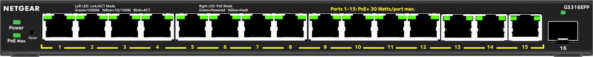 NETGEAR GS316EPP Géré Gigabit Ethernet (10/100/1000) Connexion Ethernet, supportant l'alimentation via ce port (PoE) Noi