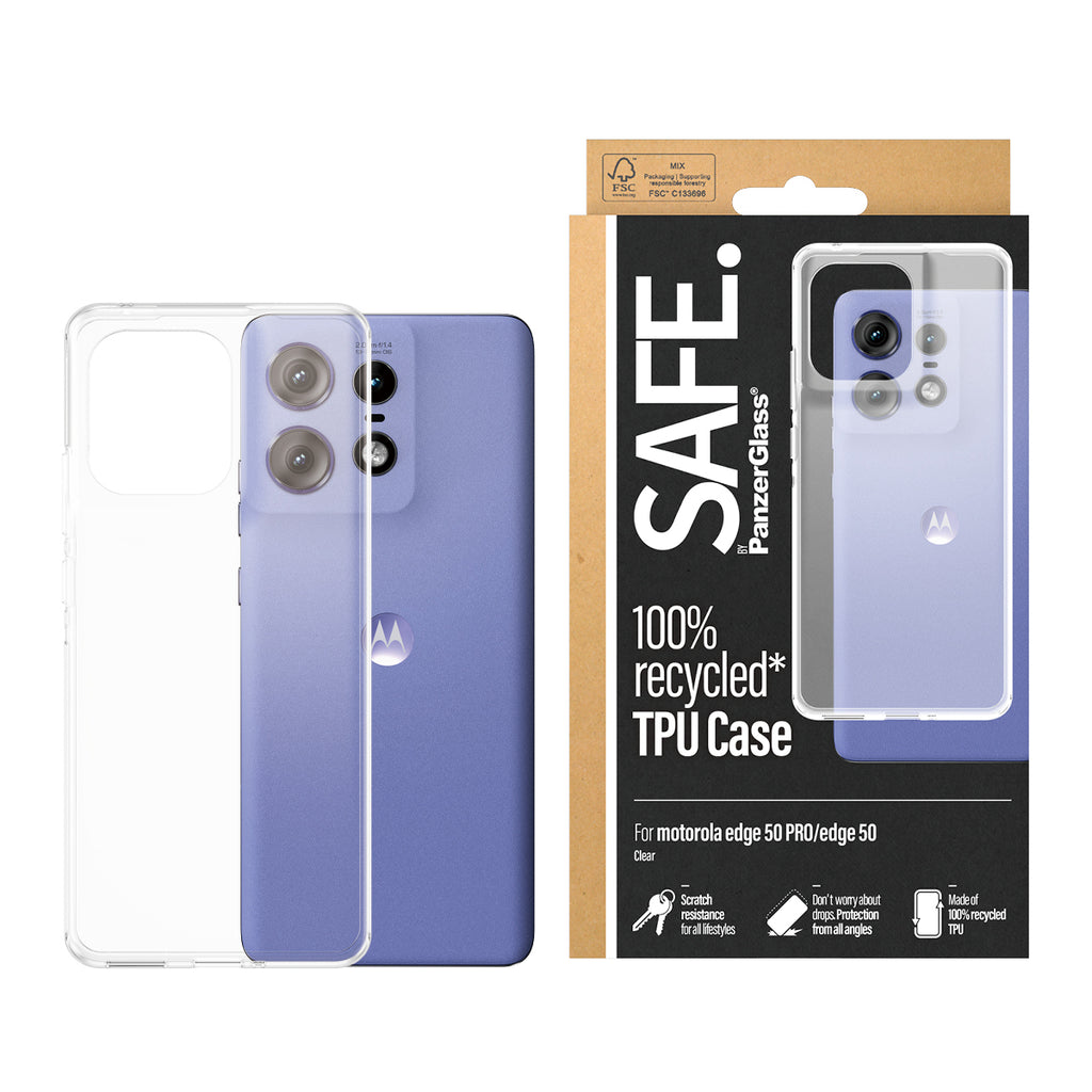 PanzerGlass SAFE. by ® TPU Case Transparent Motorola Edge 50 Pro | Edge 50 coque de protection pour téléphones portables