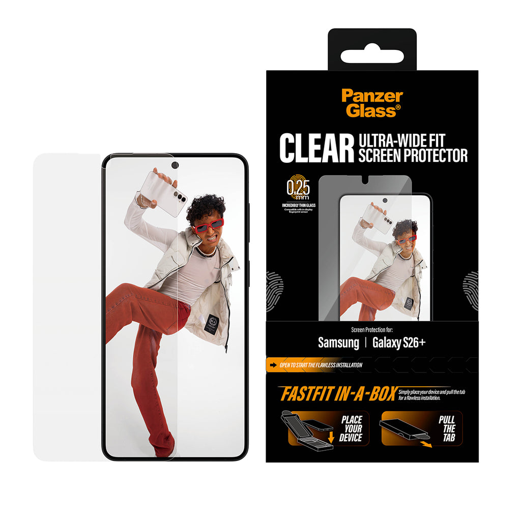 PanzerGlass Protection d'écran pour Samsung Galaxy S26+, Ultra-Wide Fit avec Fastfit, Transparent