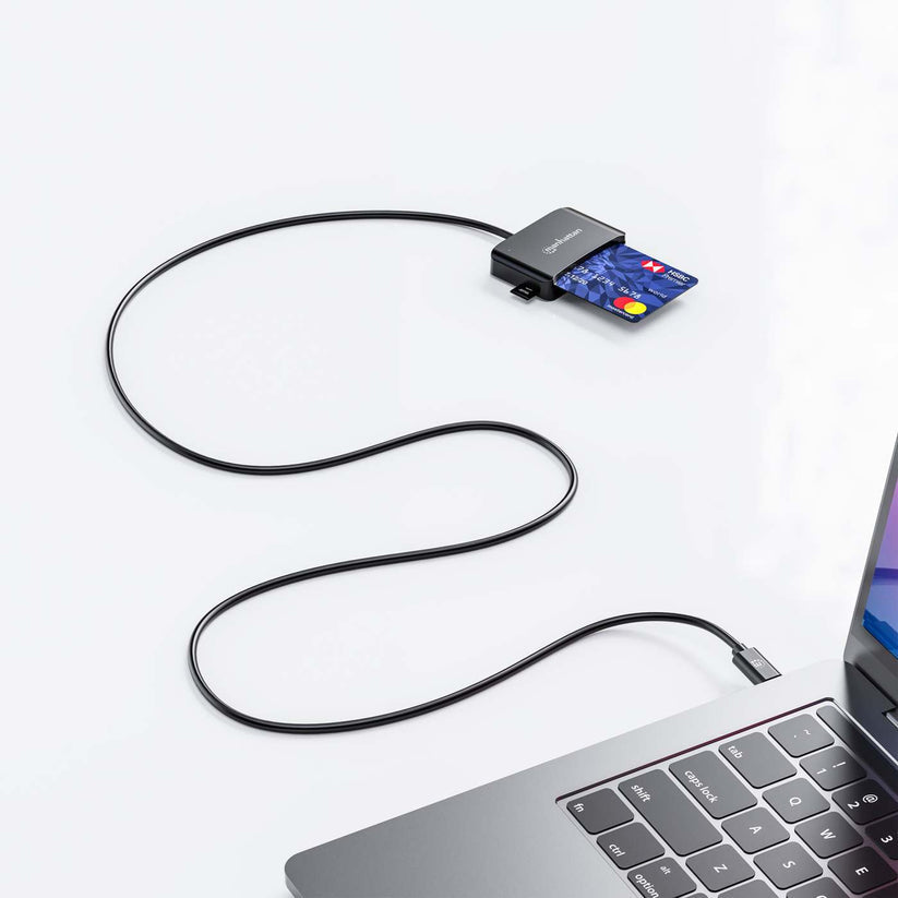 Manhattan Lecteur de Cartes à Puce à Contact USB-C avec Emplacement microSD, Noir