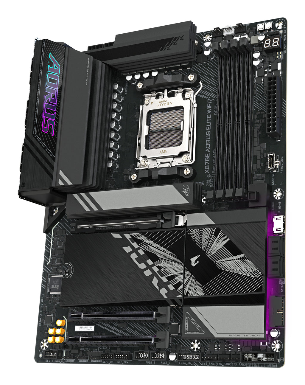 GIGABYTE X870E AORUS ELITE WIFI7 Carte Mère - Prend en charge les processeurs AMD Ryzen 9000, 16+2+2 phases VRM numérique, jusqu'à 8000Hz DDR5 (OC), 3xPCIe 5.0 + 1xPCIe 4.0, Wi-Fi 7, LAN 2,5GbE, USB 4