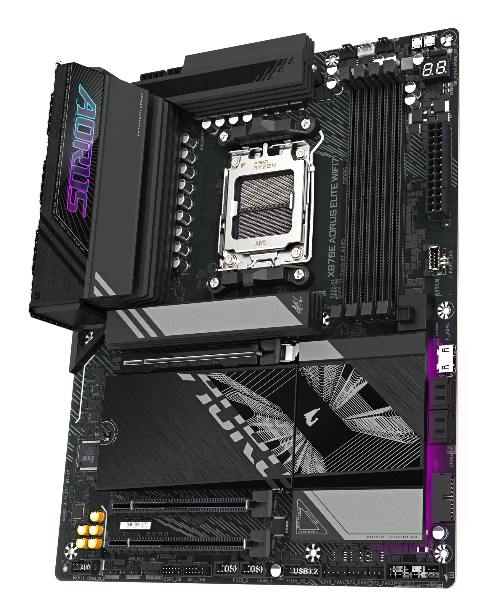 GIGABYTE X870E AORUS ELITE WIFI7 Carte Mère - Prend en charge les processeurs AMD Ryzen 9000, 16+2+2 phases VRM numérique, jusqu'à 8000Hz DDR5 (OC), 3xPCIe 5.0 + 1xPCIe 4.0, Wi-Fi 7, LAN 2,5GbE, USB 4