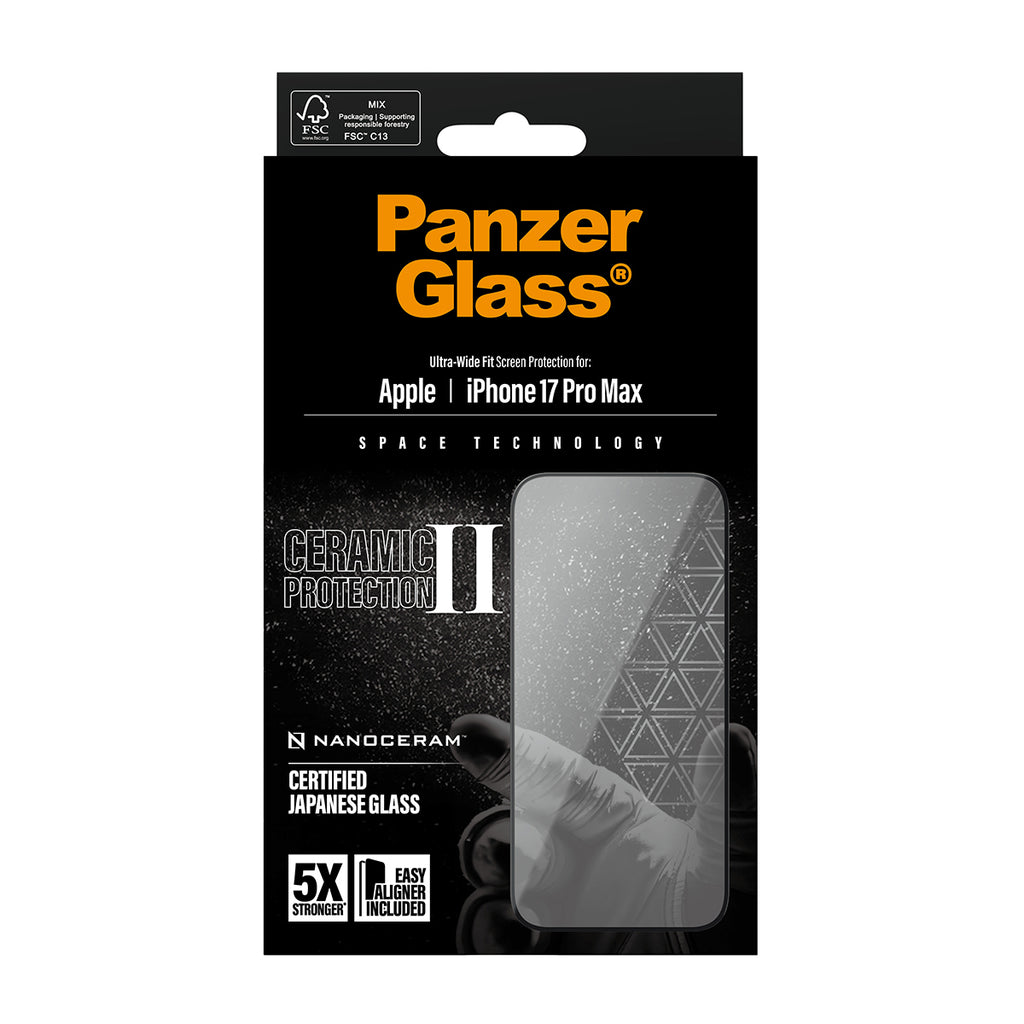 PanzerGlass ® Ceramic II Screen Protector iPhone 17 Pro Max | Ultra-Wide Fit w. EasyAligner Protection d'écran transparent Apple 1 pièce(s)