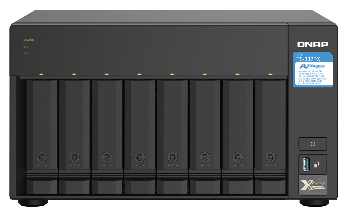 QNAP TS-832PX NAS Tower Annapurna Labs AL324 4 Go DDR4, Aluminium Noir